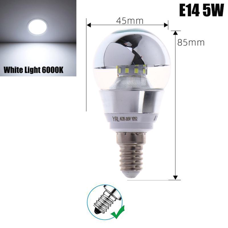 Led Mirror Bulb Half Silver Filament Led 5W E27/E14 Base 360 Degree Angle Warm White Neutral Light Ball Lamp Decoration