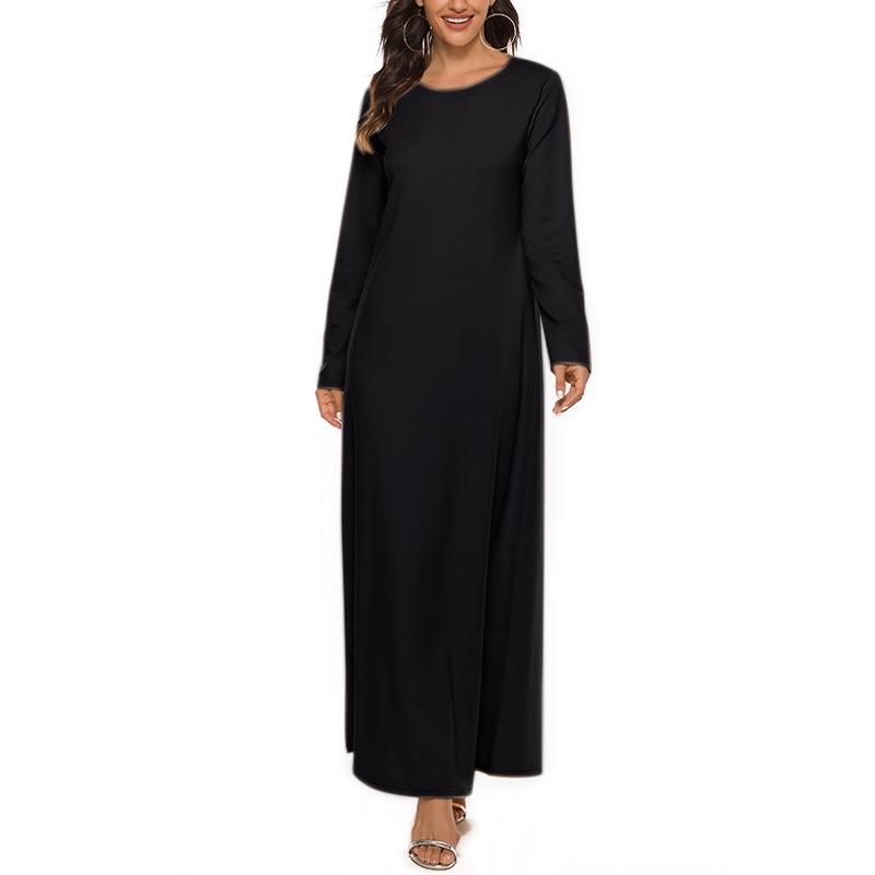 New Muslim Long Sleeve Cotton Inner Dress with Free Belt