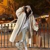 Chic Korean 2025 Autumn/Winter Long Hooded Lambswool Skirt Jacket