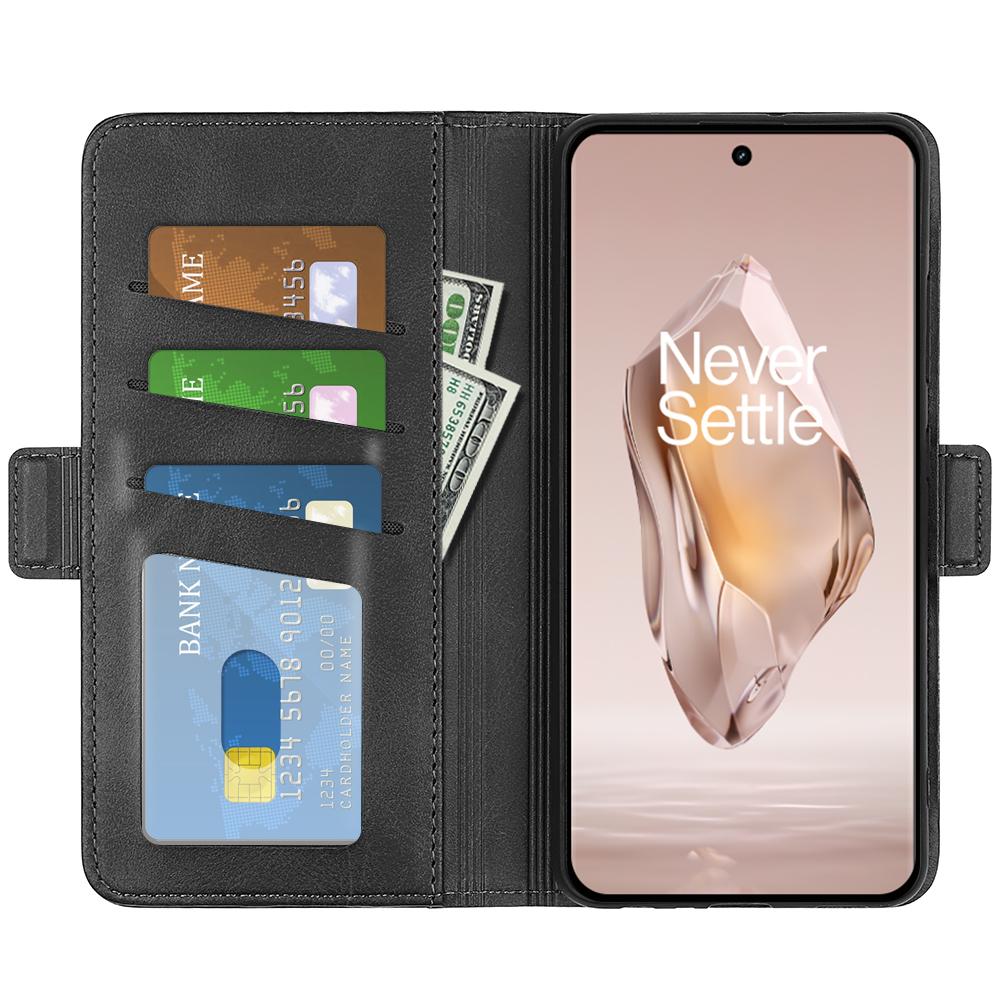 

For OnePlus 12R 5G/Ace 3 5G Case Dual Magnetic Clasp Leather Wallet Cover Black