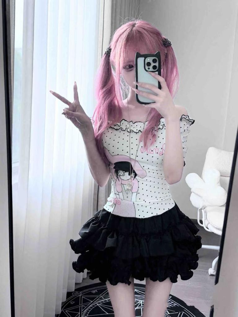Kawaii T-shirt Chic Subculture Japanese T Shirt Women Casual Y2k Crop Top Outwear Tees for Girls Harajuku Outwear Korean Fashion