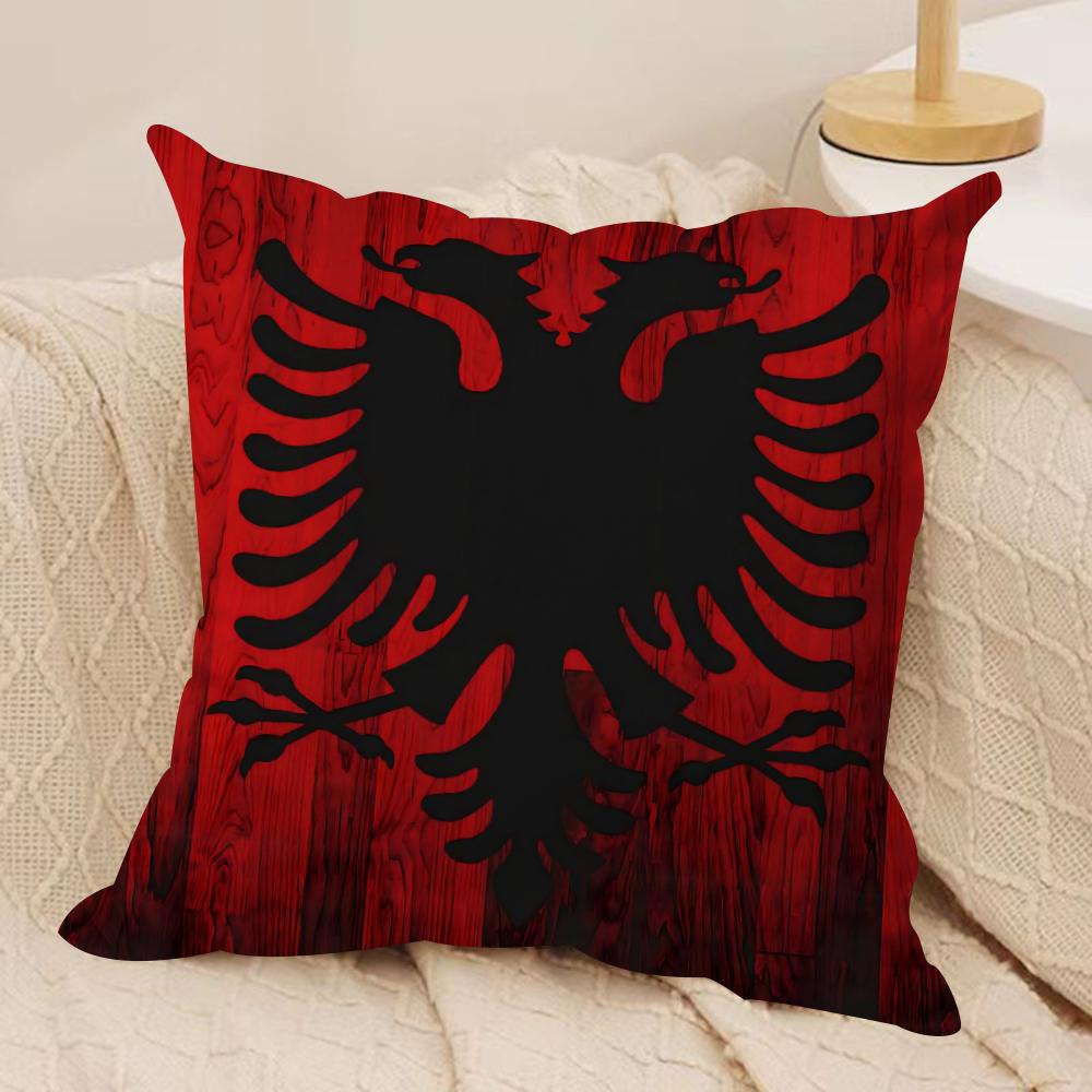 AAlbaniaS Flag Cushion Cover Short plush Doublesided Print Square Throw Pillow Covers Sofa Home Cushion Decor