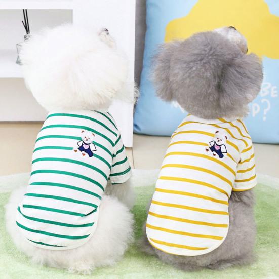 Gilet per Cani Scollo Tondo Morbido Comodo Motivo Orso Cartone Animato Gatto Cane Animale Domestico Maglietta a Strisce Uso Quotidiano