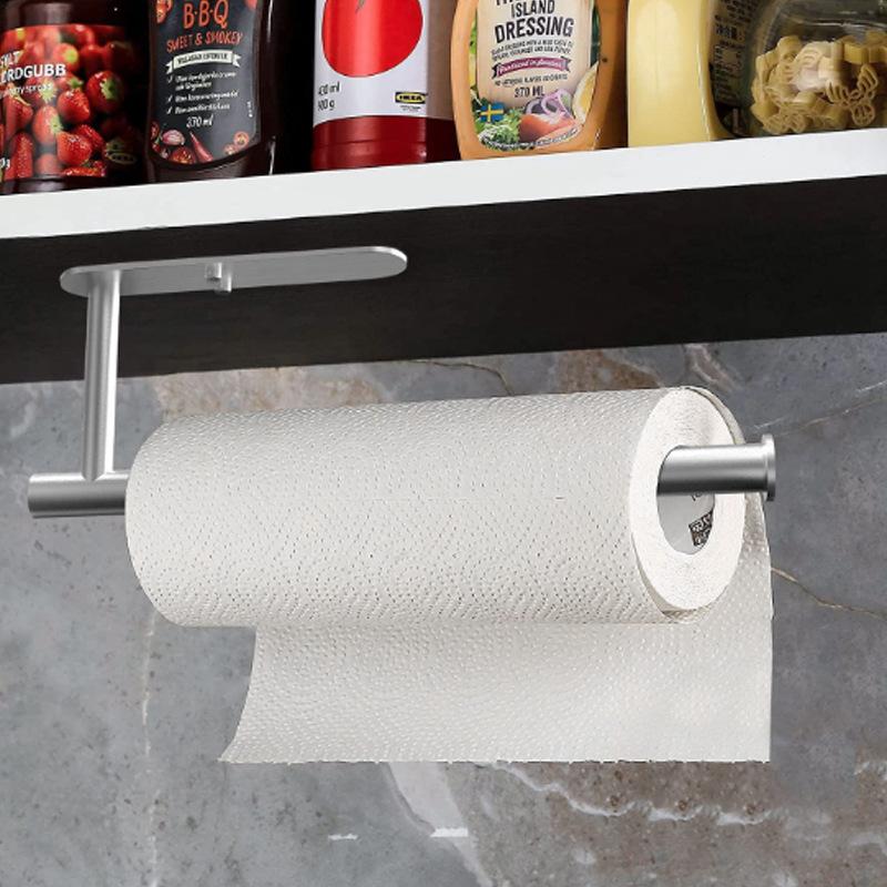 Stainless Steel Kitchen Paper Towel Holder No Drilling Self Adhesive Cabinet Storage Accessories Tissue Rack Toilet Roll Storage