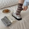 Autumn and Winter, Slightly Pressed Heel Button Pure Cotton Mid-calf Socks, Girls' School Style Pile Socks, Vertical Striped Long Calf Socks