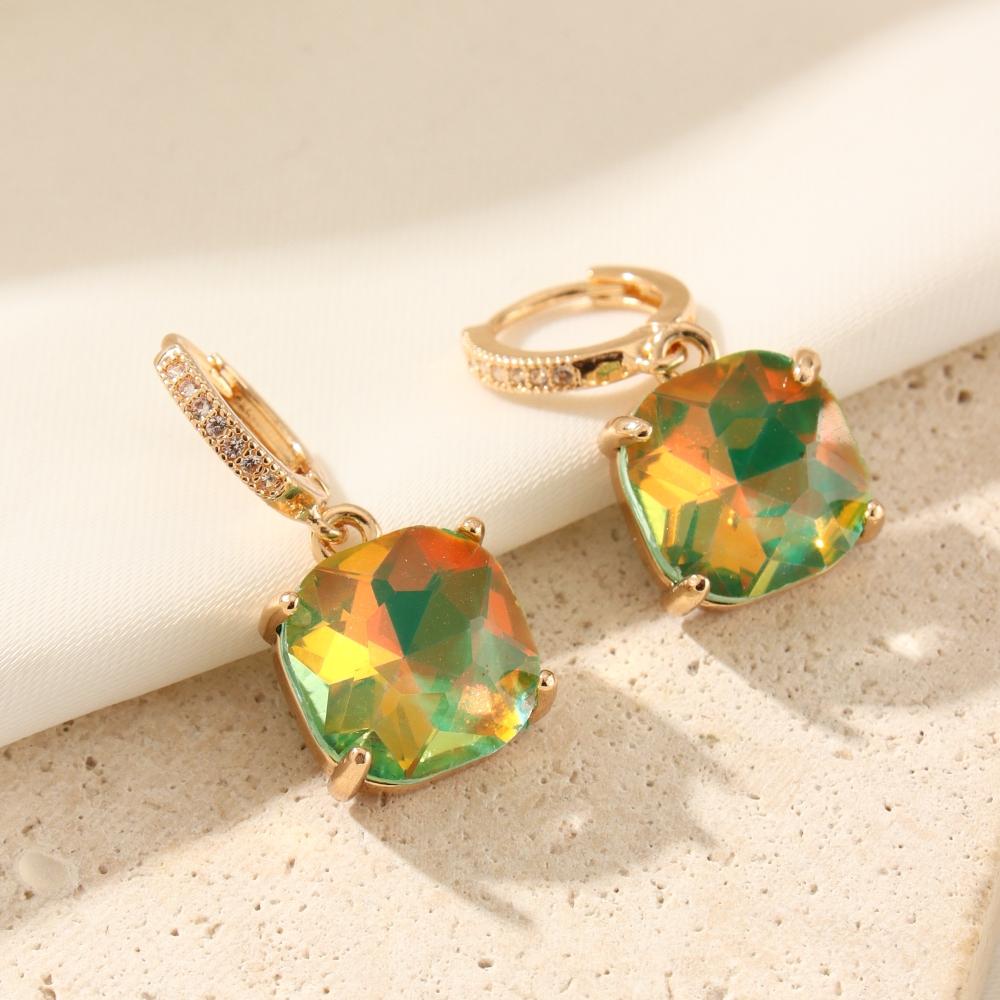 

1 пара изысканных цветных квадратных искусственных кристаллов висячие серьги для женщин кубический цирконий серьги ювелирные изделия вечерние аксессуары зелёный