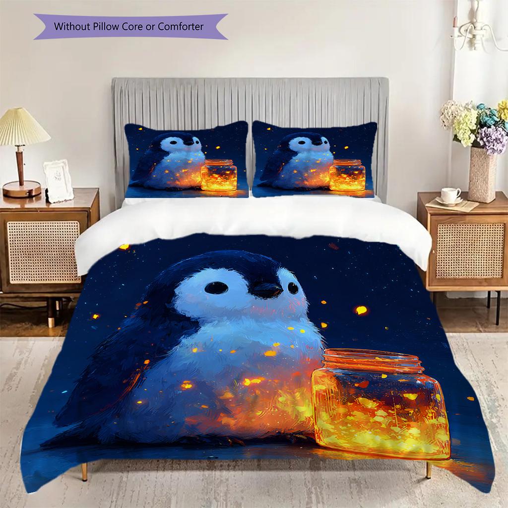 Pinguinmuster Bettwäsche Steppdecke Set Bettbezug Kissenbezug Heimdekoration Geburtstagsgeschenk (1 Bettbezug + 2 Kissenbezüge, ohne Füllung)