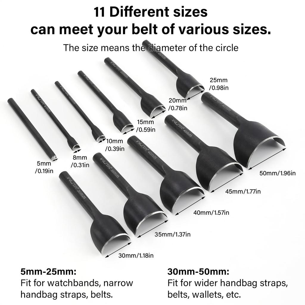 WUTA Set Semicircular Hole Leather Craft End Steel Belt Shape Hole Leather Craft DIY Hole Punch 11-Piece Punch, Punch, Half-Moon Punch, Tool,