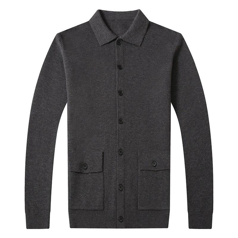 Business Casual Long-sleeved Lapel Knitted Jacket Daddy Suit Autumn and Winter Thickened Warm Cardigan Sweater Men