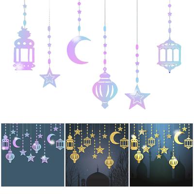 6 Stück Eid Mubarak Islamische Muslime Partyzubehör Glitzernde Banner Stern Mond Hängende Ornamente Ramadans Festival Dekorationen