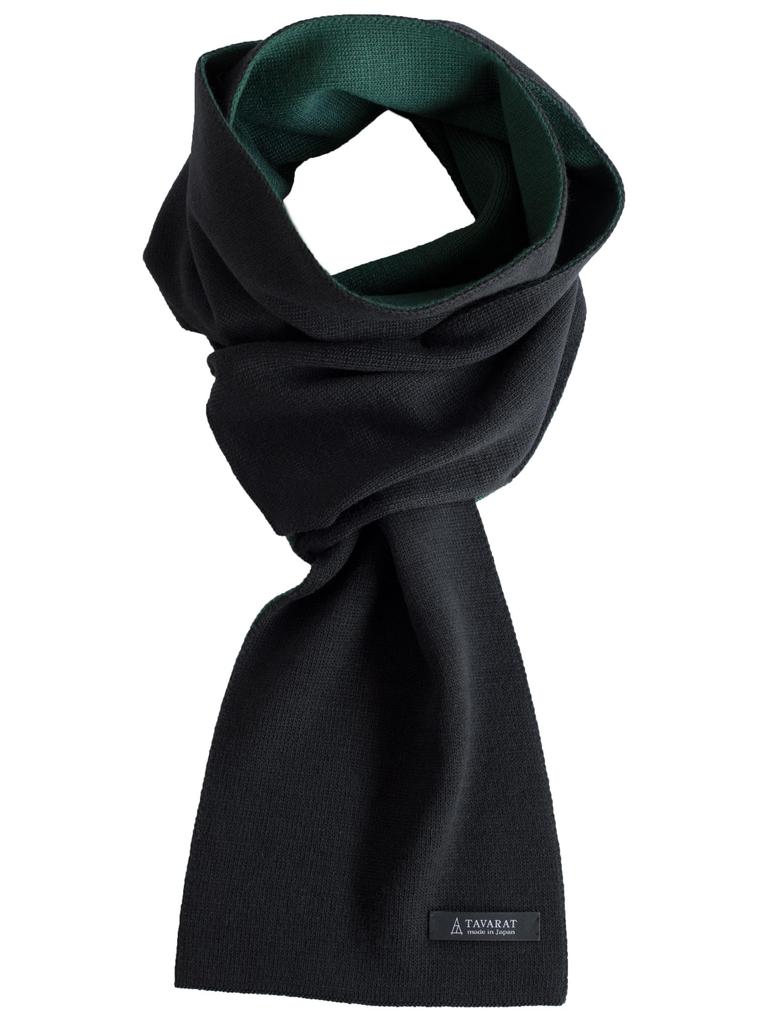 TAVARAT Made in Solid Compact x Men's 3-Second Muffler, Japan, Long, Color, (Black Green)