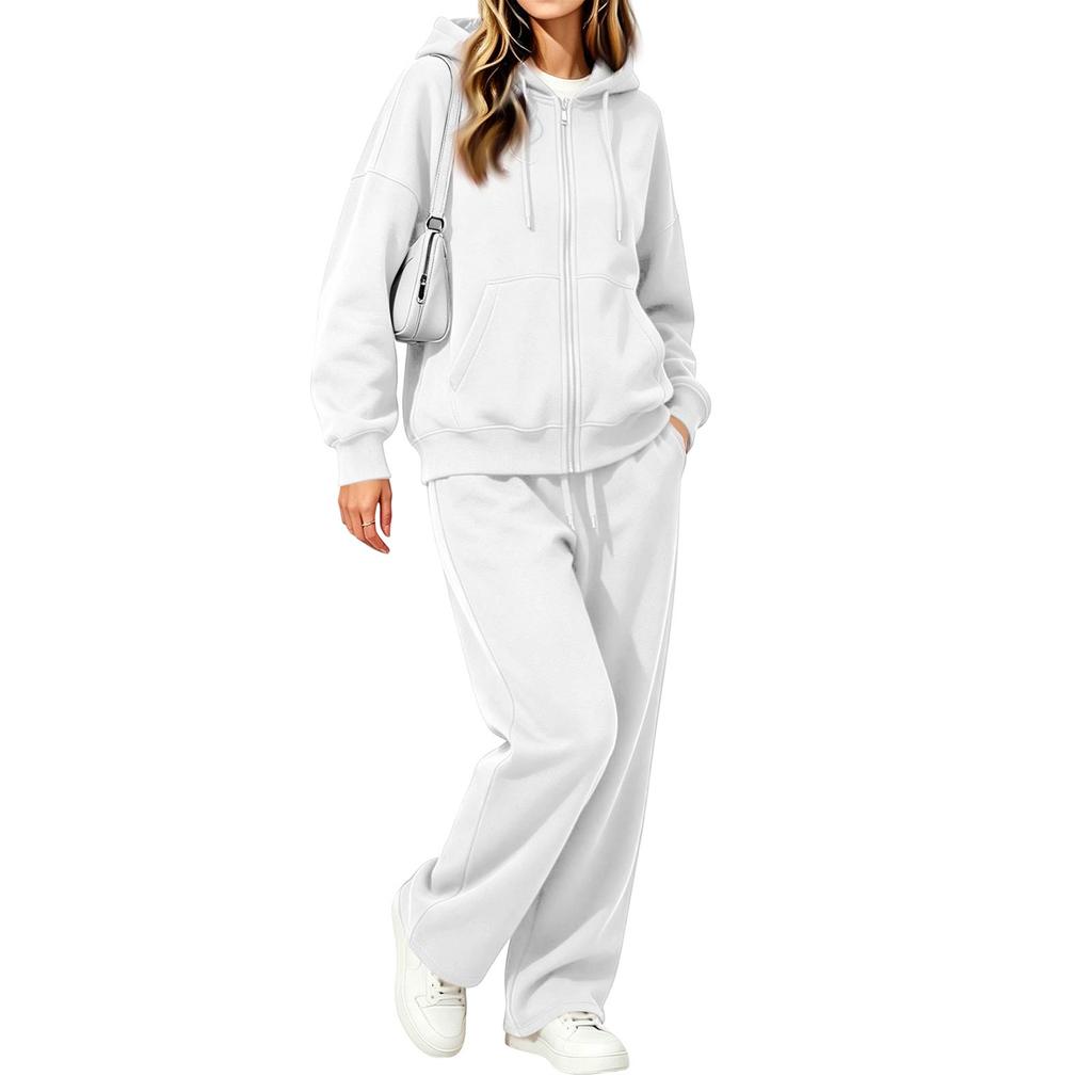 Women's Casual Zip Up Hoodie and Wide Leg Pants Two Piece Set for Fall Winter
