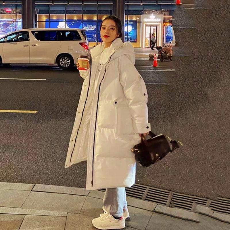 Bavlněná středně dlouhá volná chlebová bunda Zimní plus bavlněná bunda Tooling Down Polstrovaná bunda přes kolena Bavlněná bunda se stojacím límcem, kapucí