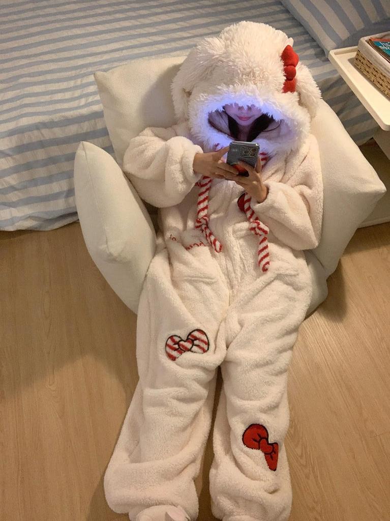 Flanelové Kigurumi Pyžamo Králík Nadměrná Velikost s a Nadýchaný Zvířecí Kostým na Podzim a Perfektní pro Doma a Zůstat v Teple [MTKCNTL] Dámská Kapuce,
