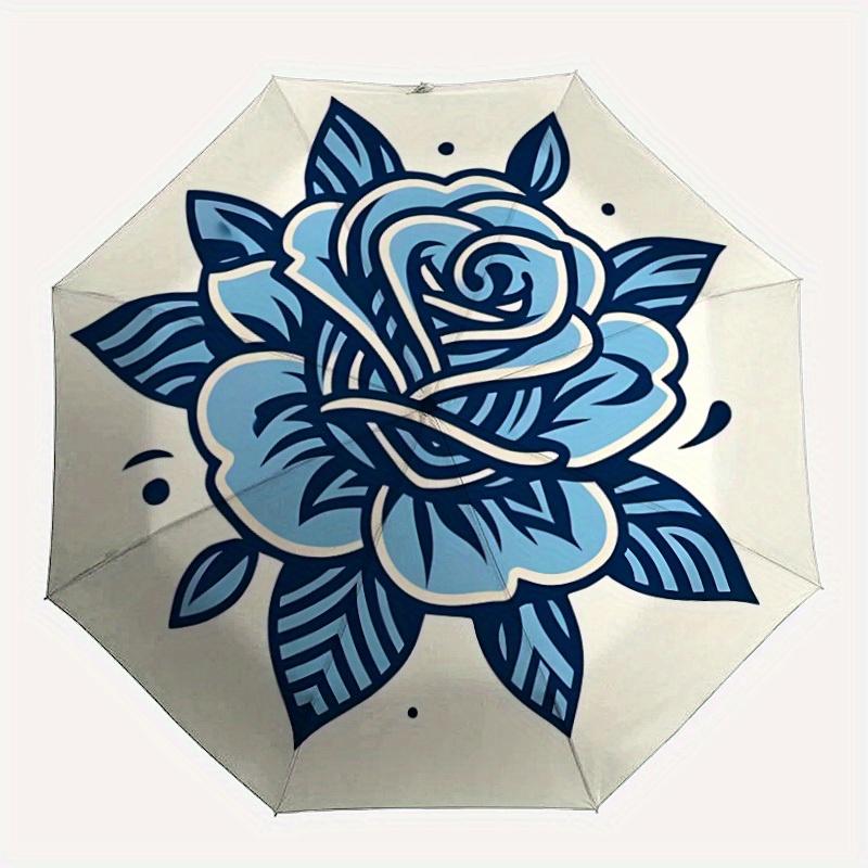 1pc Rose Bloom Automatic Folding Umbrella Portable Collapsible Design, 8-Rib Iron Frame, Durable Fabric, All-Season Casual Outdoor 178