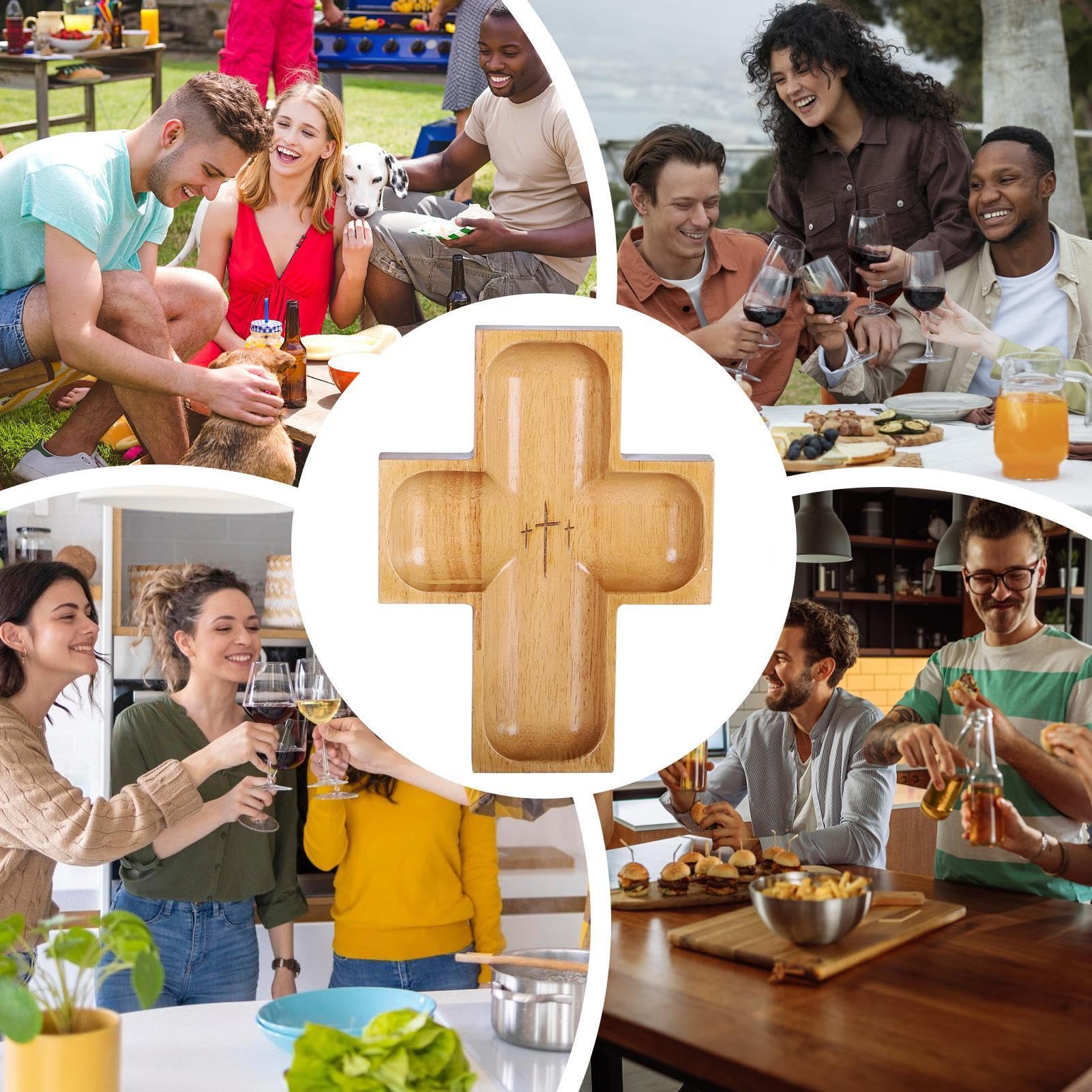 Wooden Bowl, Religious- Wooden Rustic Plate, Cross-shaped Table Setting, -themed Fruit Bowl And Plate, Suitable For Serving And Desserts. One Size