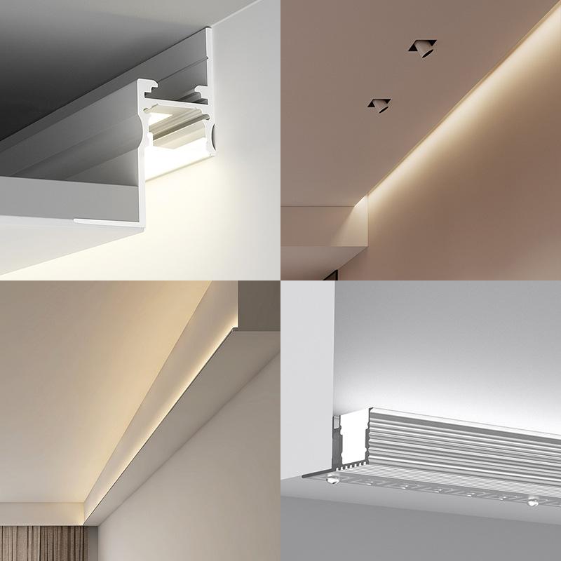 0.5m/1m Ceiling Top Corner LED Aluminum Profile Frameless Embedded Channel Luminous Plaster Line Wall Washing Decor Linear Light