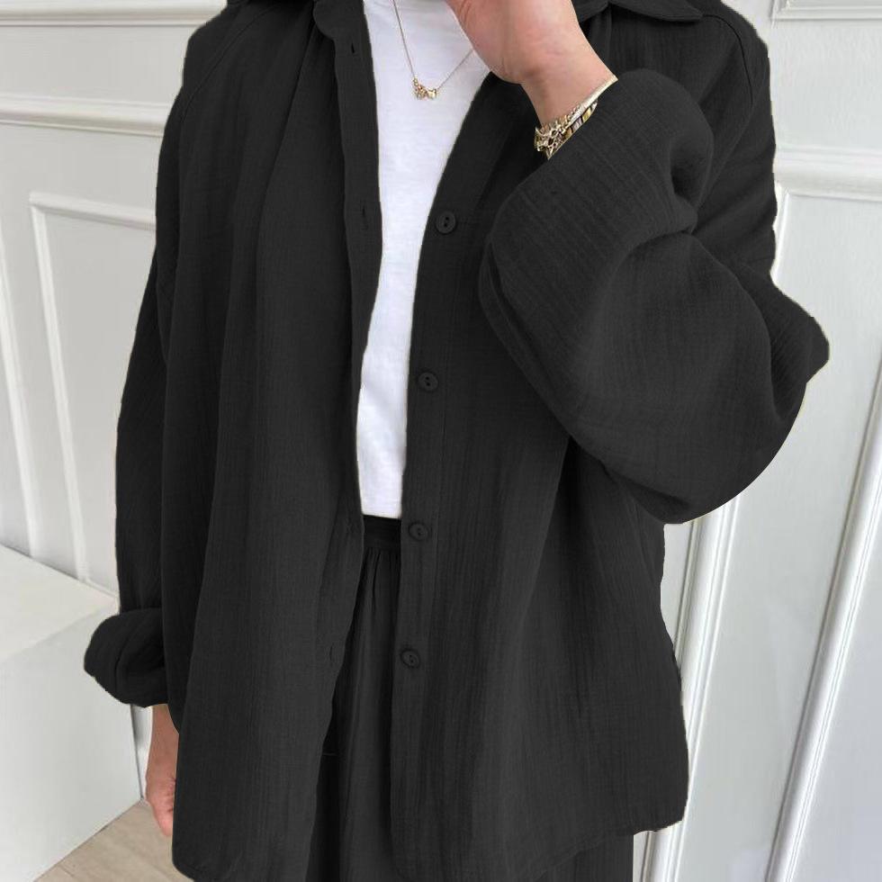 2024 Muslim Middle Eastern Women's Puff Sleeve Shirt and Skirt Casual Suit