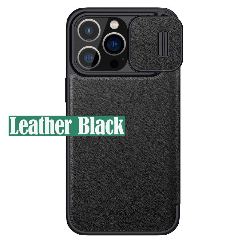 

Флип-чехол Nillkin для iPhone 15 Pro/Pro Max Qin Pro, кожаный тканевый карман для карточек, чехол-книжка для камеры iPhone 15/15 Plus For iPhone 15 чёрный