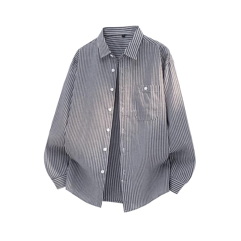 

Loose Collar Shirt Jacket, Retro Long Sleeved Shirt, Men s Shirt, Versatile Commuting Shirt, Washed Top M