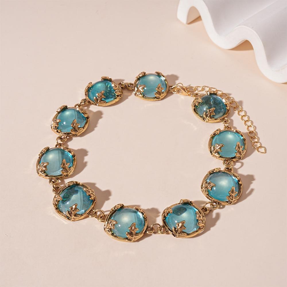 Fashion Bracelet Light Luxury Clavicle Chain Minimalism Blue Necklace Earring  Women