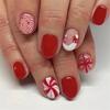 Short Square False Nails with Christmas Tree Christmas Press On Nails Stripes Full Cover Stick On Nails for Women Girls
