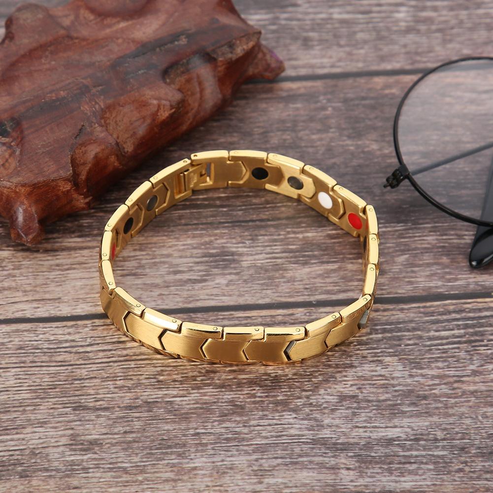 Magnettherapie-Armband aus Titanstahl, Gesundheitspflege, Geschenk, verstellbares Armband für Männer (Gold)