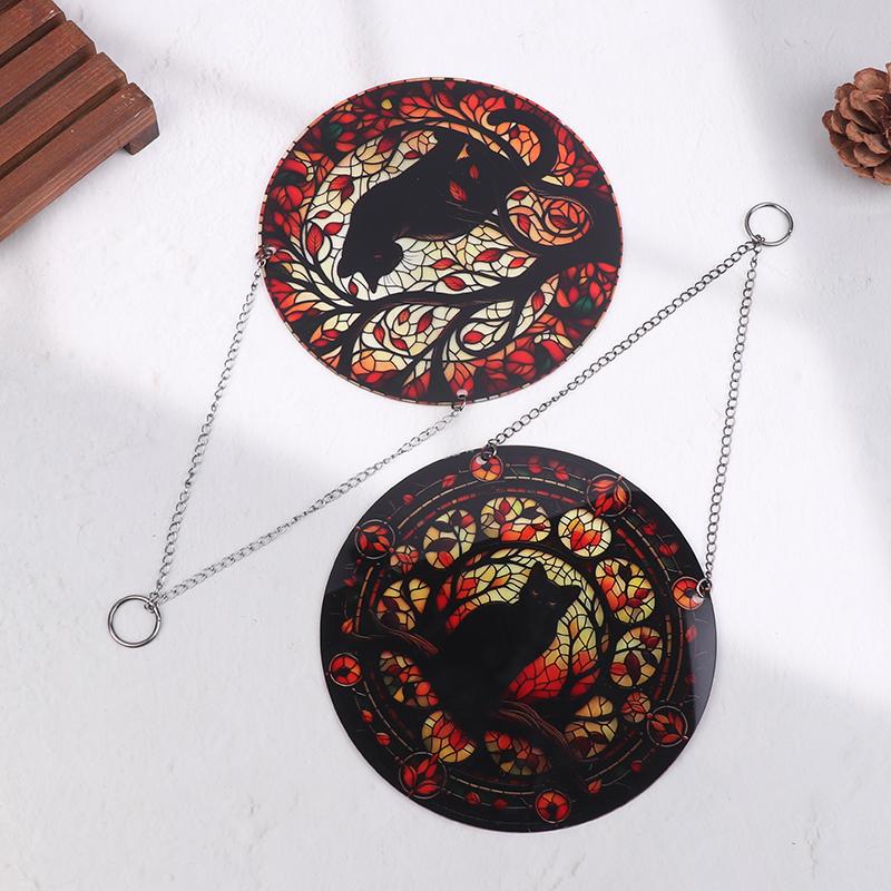 Moonlight Black Cat Pattern Dyed Window Hanging Decoration/Light Catching Cat Shadow Window Decoration/Sun Cat Small Curtain Exc