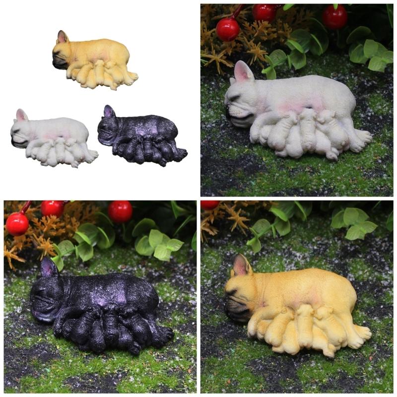 Nurturing Dog Miniature Nursing Mom French Dog and Baby Puppies Resins Figurine for Home Tabletop Shelf Display Ornament