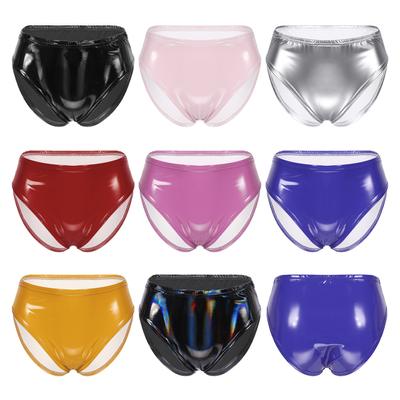 Women Wetlook Side Lace-up Faux Leather Mid Waisted Booty Shorts Brief Cheeky Bottoms