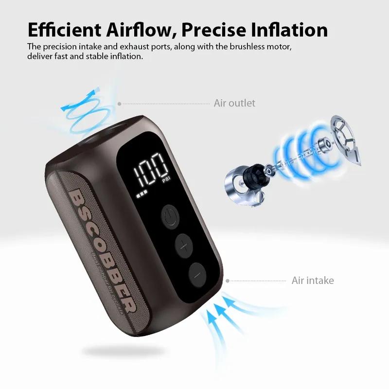 

BSCOBBER A5mini Portable Air Pump Portable Rechargeable Wireless Bicycle Accessories Tire Inflator 100PSI High Pressure коричневий