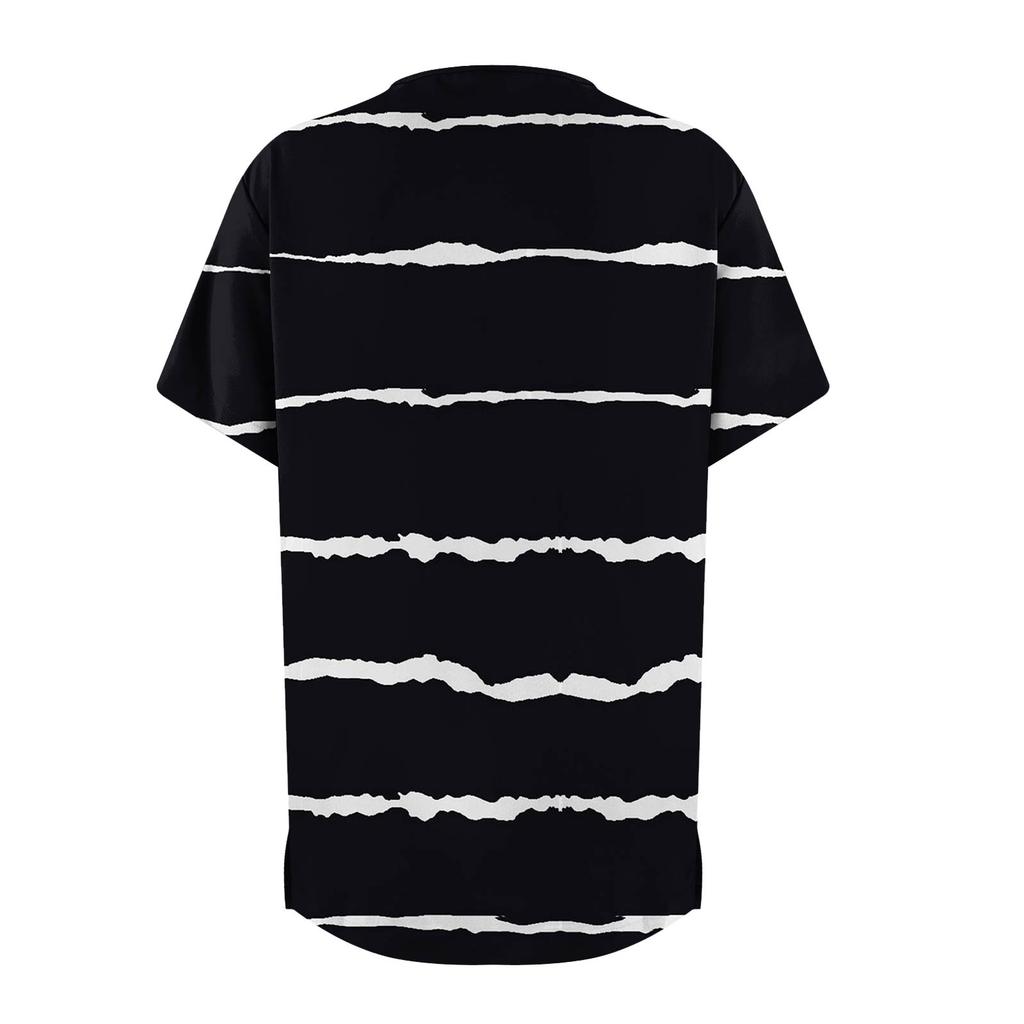 Women's Fashion Printed Short Sleeve V Neck Pattern Tops Pocket Working T-shirts