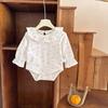 Renren 2025 Spring/Autumn New Arrival Baby Girls' Cotton Ruffled Collar Pullover Closure Base Romper Korean Style Long Sleeve