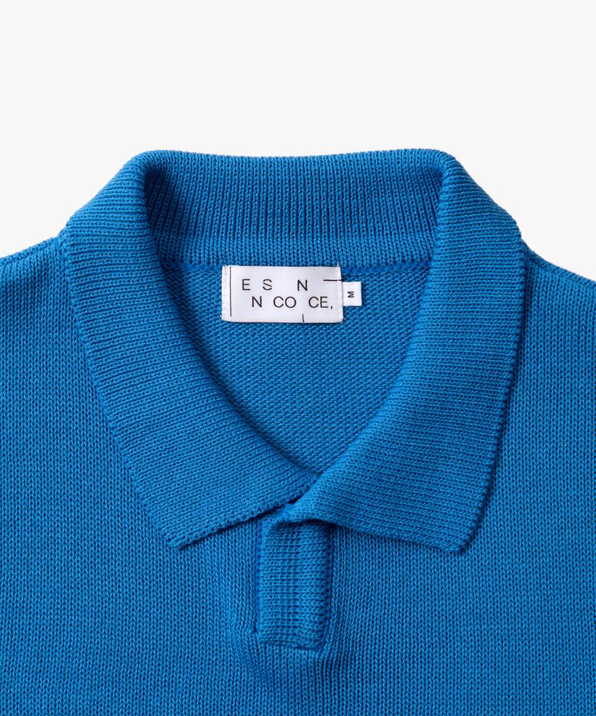 ESN Washable Collared Neck Short Sleeve Knit Blue