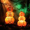 Halloween Craft Activity Supplies Pumpkin Lantern, Spooky Lighted Skeleton Statue, Resin Indoor Outdoor Festival Decor for Porch Table Window