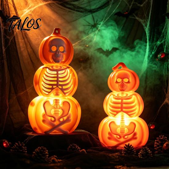 Halloween Craft Activity Supplies Pumpkin Lantern, Spooky Lighted Skeleton Statue, Resin Indoor Outdoor Festival Decor for Porch Table Window