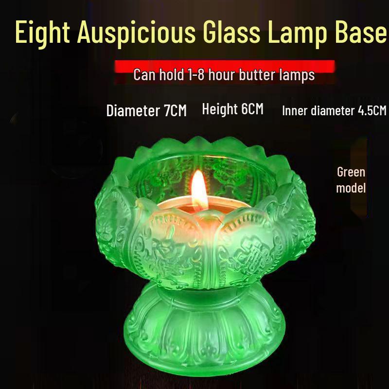 Siebenfarbig glasierter Lotus-Butterlampenhalter mit acht Glückssymbolen - Buddhistisches Kerzenständer-Ornament für Zuhause