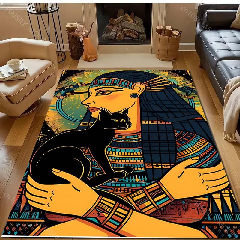 Ancient Egyptian Woman and Black Cat Print Carpet for Bedroom Living Room Bedside Sofa Floor Mat Modern Home Decor Area Rug