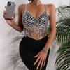 Women Acrylic Crystal Tassels Body Chain Sparkling Body Jewelry Backless Crop Tanks Top for Music Festival Party Outfit