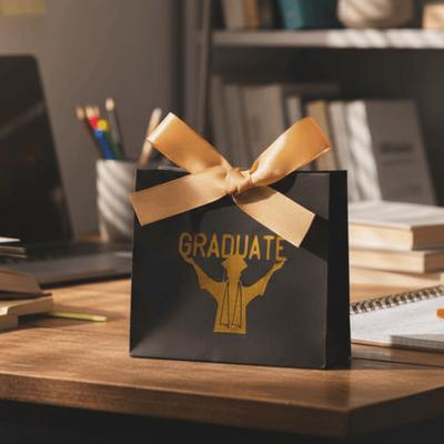 10Pcs Foldable Graduation Favor Bags Black with Ribbon Graduation Gift Box Gilded Pattern DIY Folding Paper Pouches