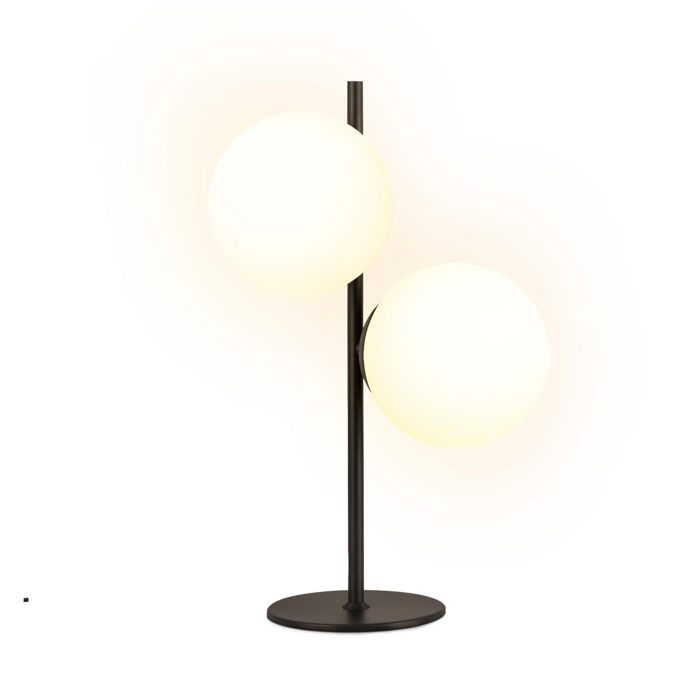 NETTLIFE Lampada da tavolo - 2 paralumi sferici bianco latte, base nera, attacco E27