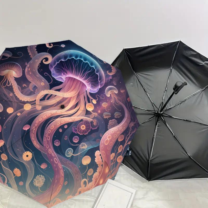 1pc Jellyfish Fantasy Ocean Scene Umbrella with Plastic Handle,Suitable for All Seasons Home Travel Outdoor UmbrellaDD551