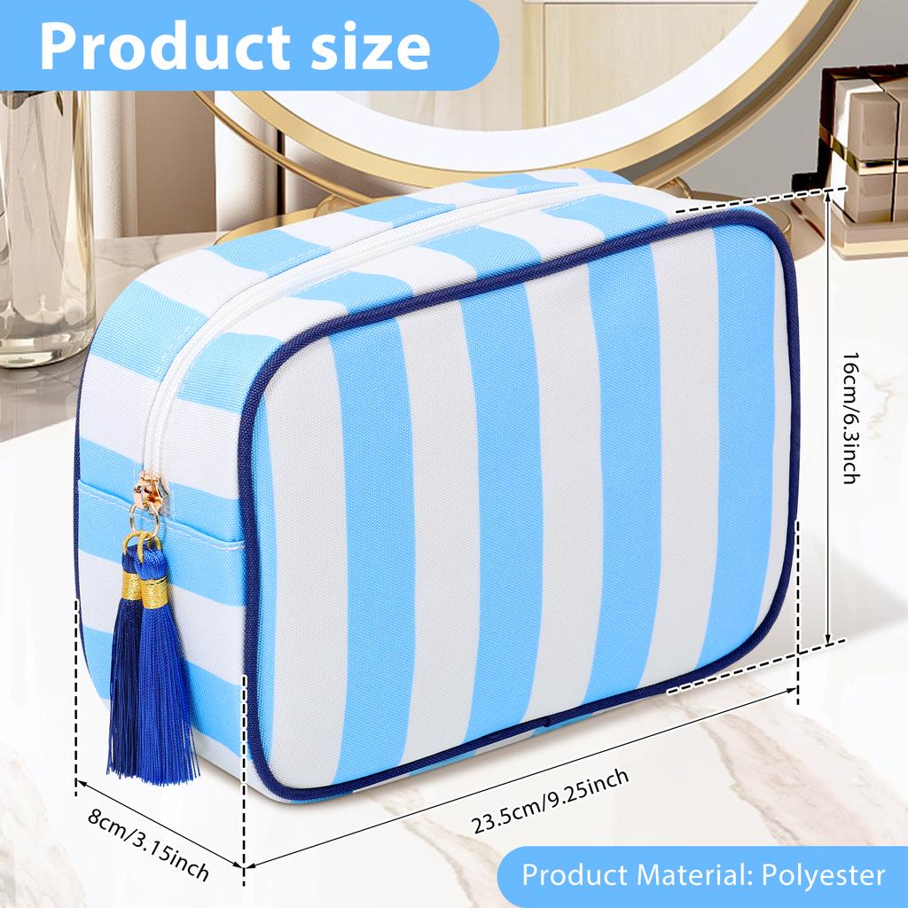 Travel Makeup Bag Portable Tassel Toiletry Bag with Zipper Fashionable Stripe Multi-purpose Storage Bag for Skincare Haircare