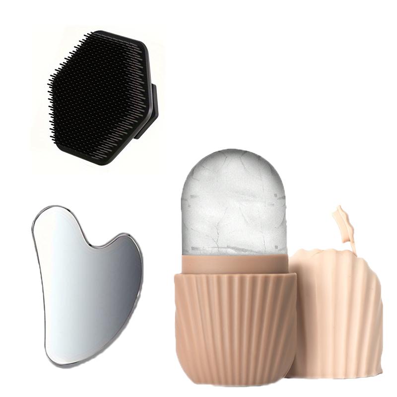 

Ice Face Roller & Stainless Steel Gua Sha Tool Set, Facial Massager Ice Roller Skin Care Tool Beauty Set Lifting Contouring Tool коричневий