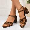 Fashion Women's Leopard Print Thick Heel Sandals Summer New Open Toe Thick Soles High Heels Large Size Ladies Sexy Party Dress Shoes