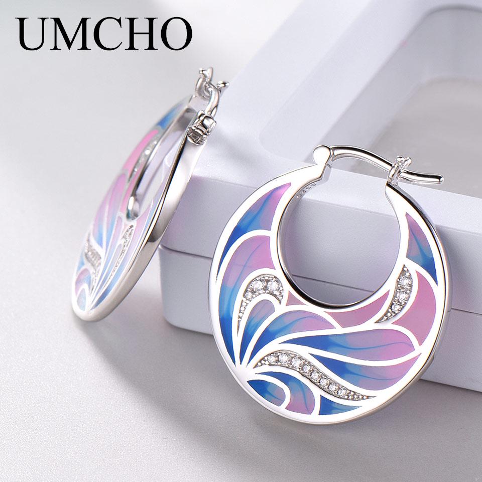 UMCHO Handmade Enamel Flower Clip Earrings for Women Cubic Zircon Fashion Magic Designer Jewelry Party Elegant Wedding Gift