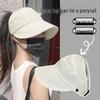 Women's Summer High Ponytail Cap with Mask Hanger - Breathable Open-Top Sun Protection Hat