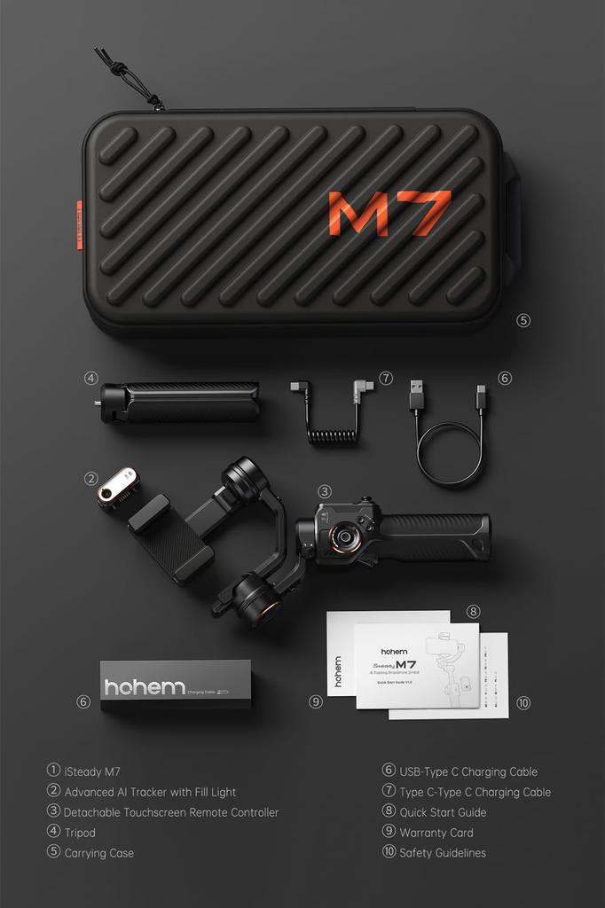 Stabilizator Gimbalowy do Smartfona hohem M7 z Odpinanym Ekranem Dotykowym AI 500g Gimbal dla iPhone'a i Selfie Wsparcie dla Japońskiej Aplikacji Śledzenie, Pilot, Obciążenie,