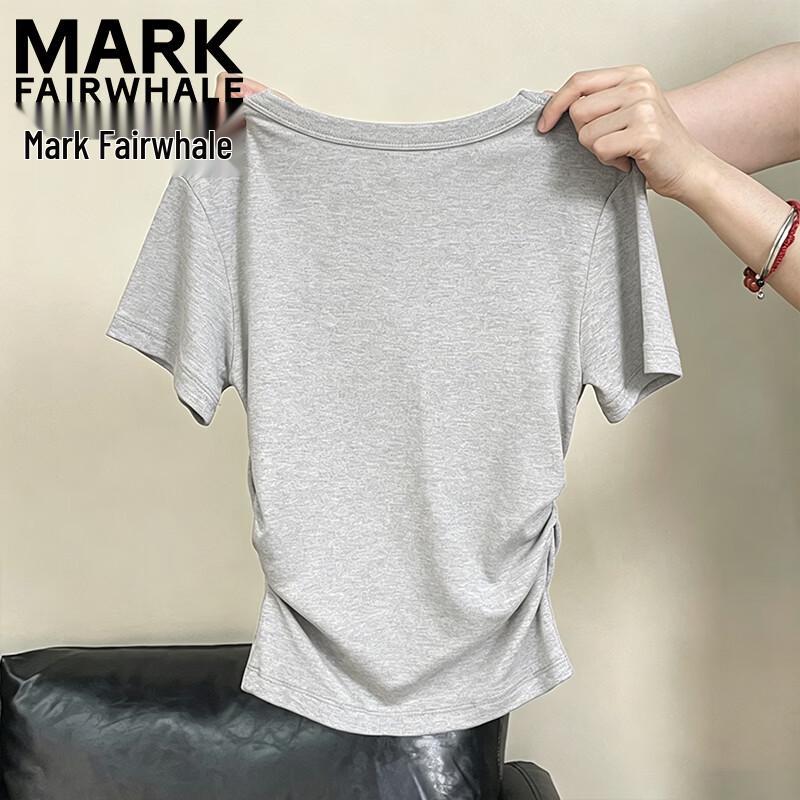 MARK FAIRWHALE Women s Square Neck Ruched Slim-Fit Short Sleeve T-Shirt M
