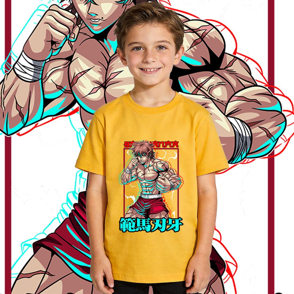 T-shirt Imprimé Anime Baki pour Enfants en Coton Manches Courtes d'Été Vêtements pour Enfants Doux Respirant